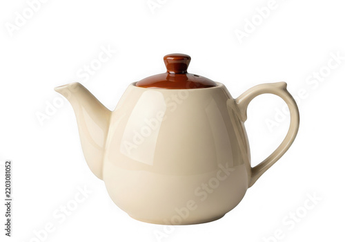 Elegant cream teapot with brown lid
