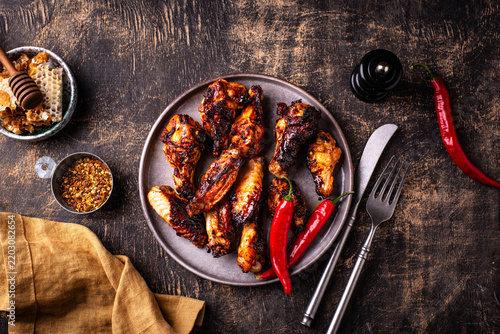 Hot honey fried chicken in sweet chili sauce