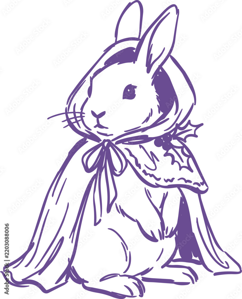 Fototapeta premium Hand drawn rabbit in a decorative cape