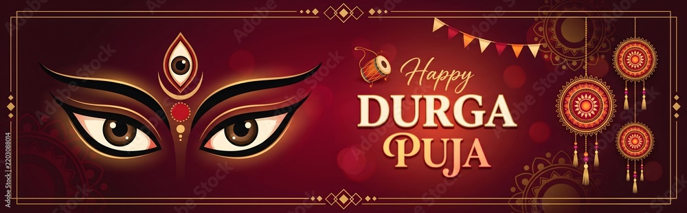 Fototapeta premium Happy durga puja celebration with goddess eyes and decorations