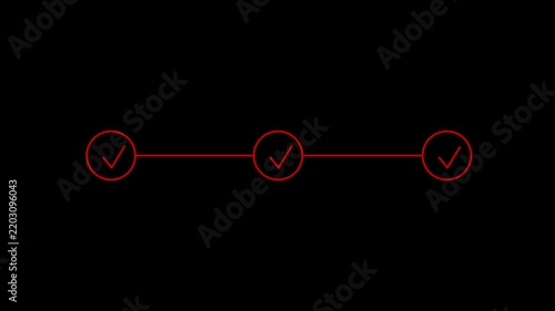 3 Step Process Animation with Checkmarks and Red Lines on Black Background