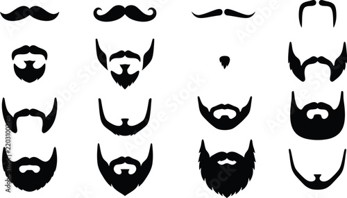 Fotografie Collection of various black silhouette beard and mustache styles on a white back
