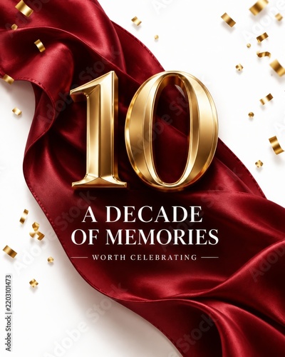 Celebrating a Decade of Memories With Golden Numbers and Red Ribbon