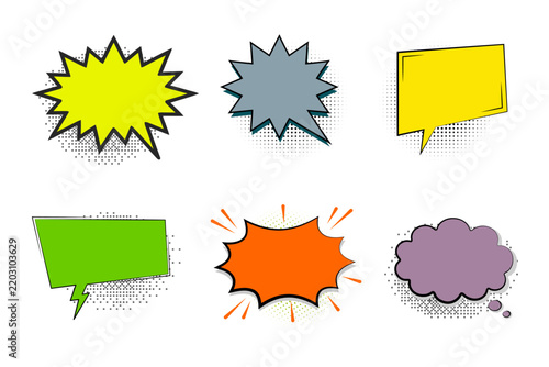 Colorful Comic Speech Bubble Set With Starburst Message Balloons And Playful Conversation Shapes