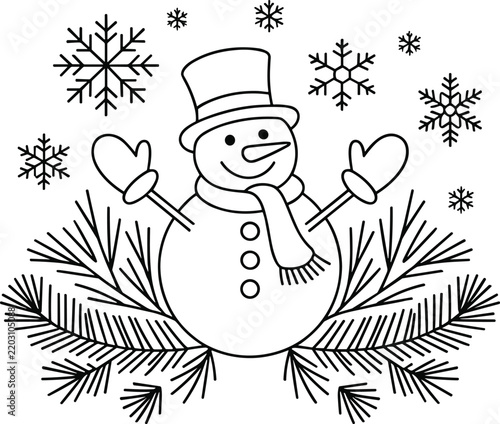 Snowman with Mittens and Snowflakes vector untitled