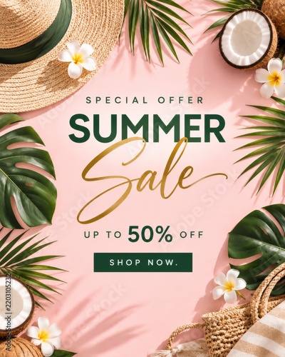 Special Offer for Summer Sale With Discount Information on a Pink Background
