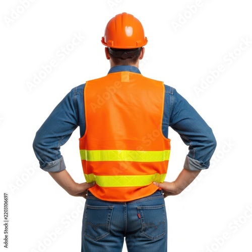 Worker in high visibility safety gear observing the environment