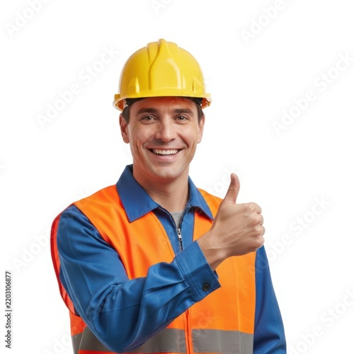 Smiling construction worker giving thumbs up