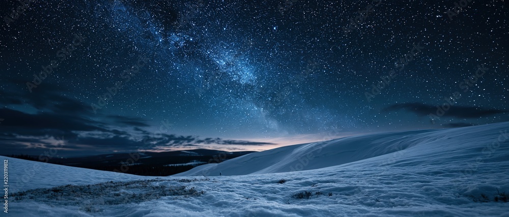 Obraz premium Snowy Landscape Under Starry Night Sky