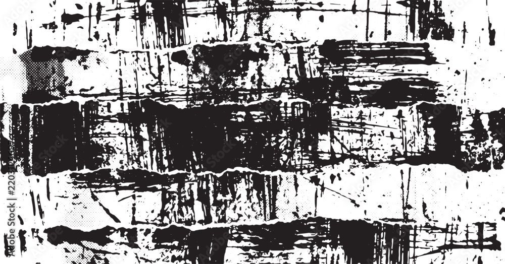 Obraz premium Torn Layered Halftone Stripes, Heavy Vertical Grime, and Distressed Overlay Vector Pack