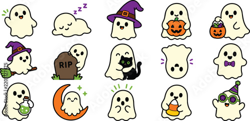 Set of cute cartoon ghosts for halloween