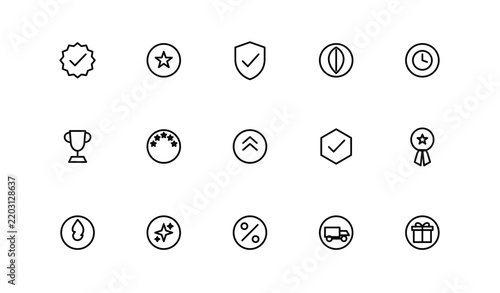 Quality & Achievement Badge Icon Set, Editable Stroke Line Icons