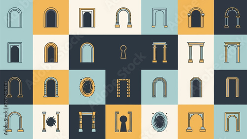 Collection of Architectural Arches and Doorways, Geometric Design, Isolated Elements, Vector Art