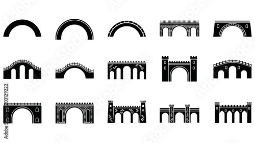 Collection of Bridge Silhouettes - Various Architectural Styles Isolated on Transparent Background