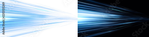 Abstract Blue Glowing Light Streaks and Fast Motion Lines on Split Background