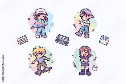 chibi girl and boy with laptop