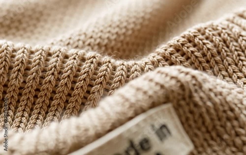 Made in USA Fabric Label Sewn on Beige Knitted Wool Sweater Garment