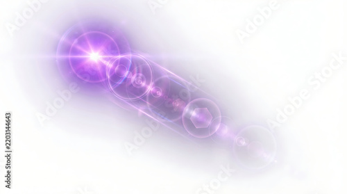 Purple lens flare with light beams on white background light beam violet glow