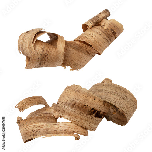 Set of abstract wood shavings sawdust isolated on transparent background