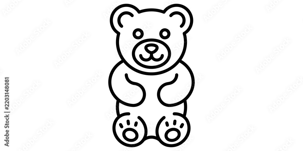 Fototapeta premium Gummy bear character icon featuring cute teddy bear shape with simple lines for child toys and candy branding.