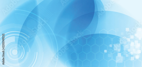 Abstract Blue Technology Background with Hexagons and HUD Elements