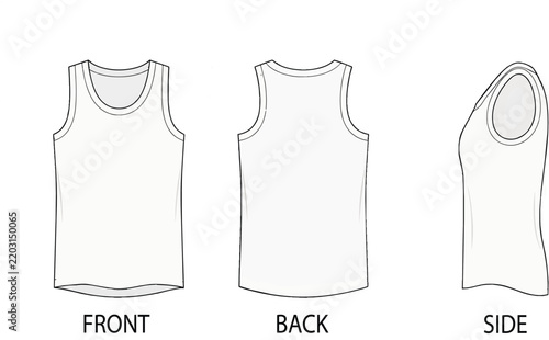 Blank Tank Top Mockup Vector Technical Sketch Front Back Side View