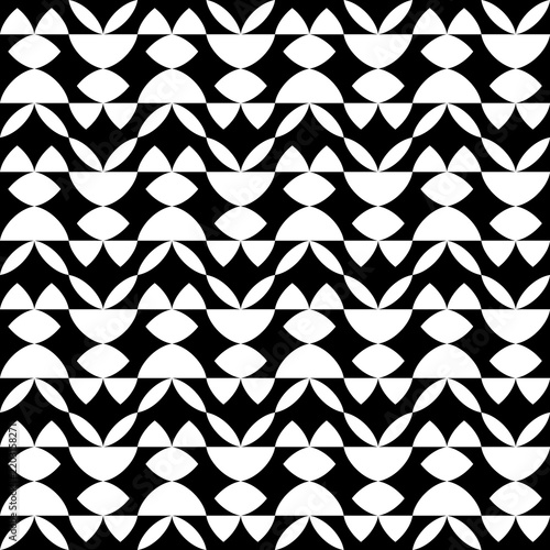 Seamless pattern with geometric motifs in black and white