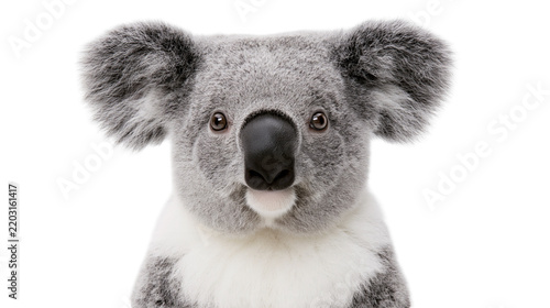 Obraz na płótnie Isolated koala cub peeking curiously over an imaginary barrier, looking directly at viewer