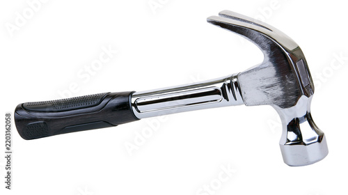 Fotografie Isolated chrome claw hammer with black rubber handle for construction and DIY pr