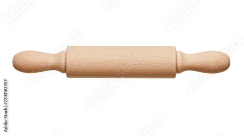Fotografie Isolated natural wood rolling pin, essential kitchen utensil for baking dough an