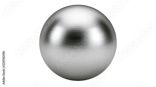 Isolated brushed metal sphere with a sleek, modern, and reflective surface, design element.