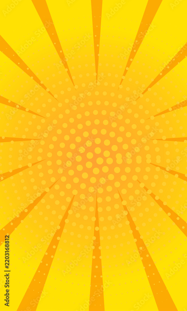 Fototapeta premium Yellow abstract background pop art background for poster or book in yellow color radial rays backdrop with halftone effect
