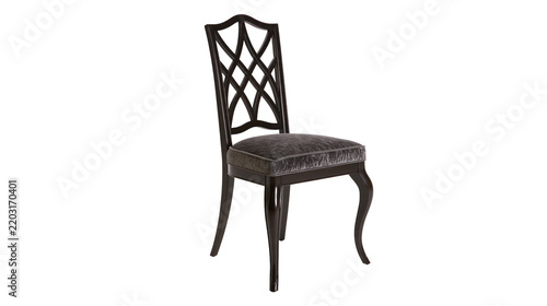 Quadro su tela Isolated elegant dark wood dining chair with upholstered seat and intricate latt