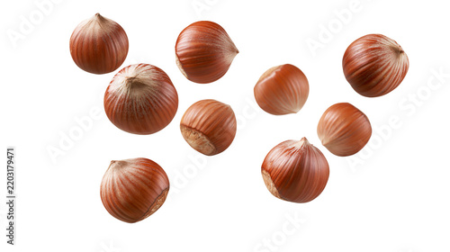 Obraz na plátně Isolated organic whole hazelnuts scattered, a natural and healthy ingredient for