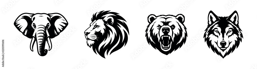 Fototapeta premium Set of Wild Animal Head Vector Icons