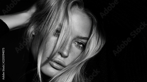 intimidating italian supermodel in a black and white editorial portrait