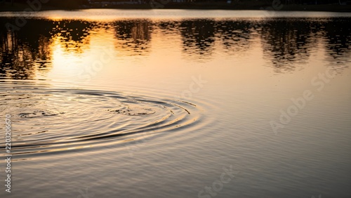 Water ripples on a lake surface with sunset reflections