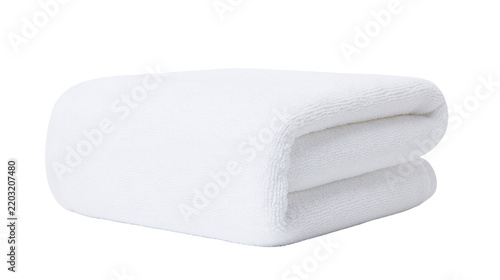 Isolated soft white terrycloth towel neatly folded, fresh textile for bath and spa comfort