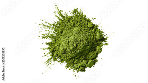 Isolated vibrant green superfood powder heap for organic nutrition and healthy lifestyle