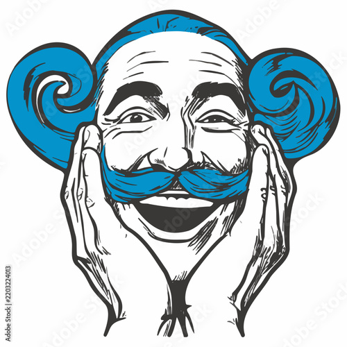 Cheerful man with blue mustache and hair