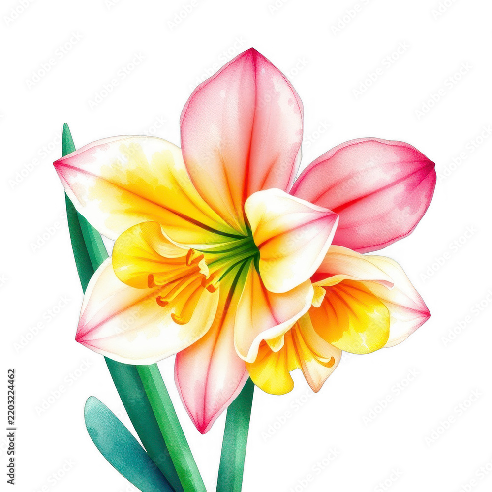 Fototapeta premium Beautiful watercolor flower with pink and yellow petals isolated