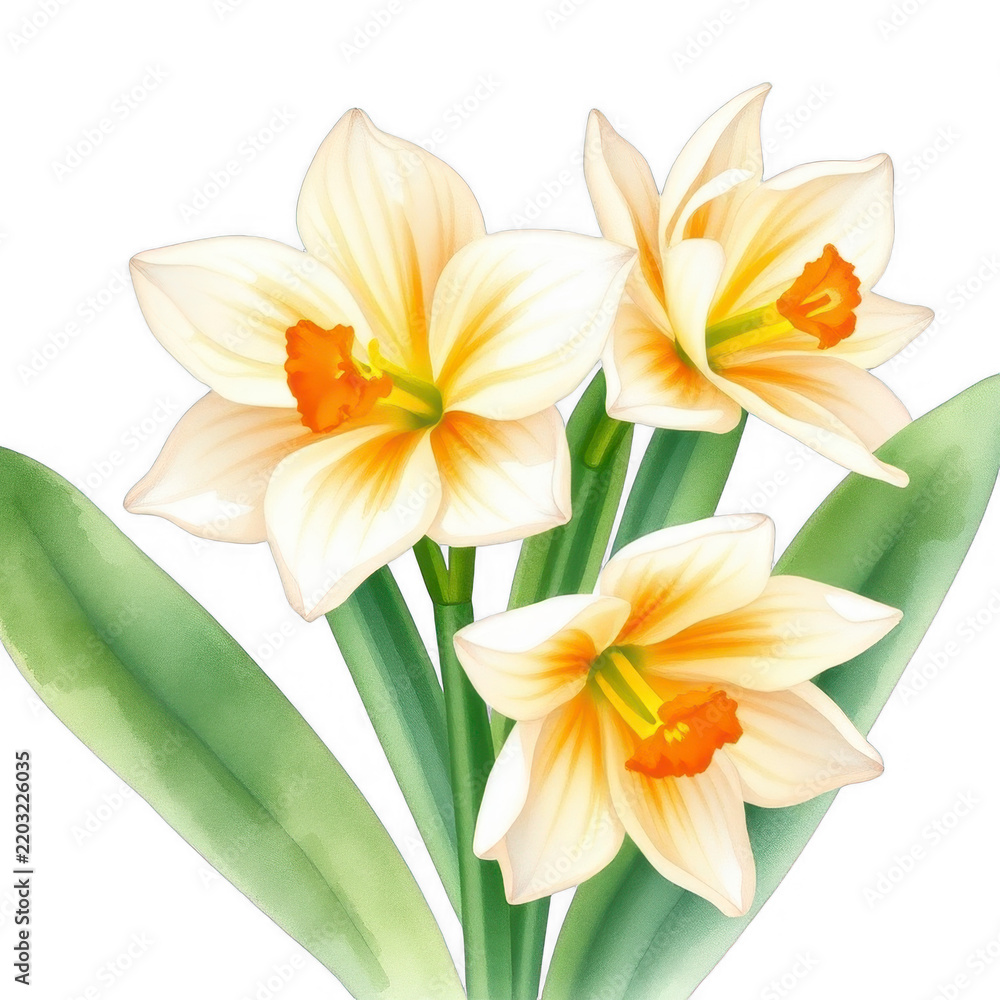 Obraz premium White daffodils with orange centers on black
