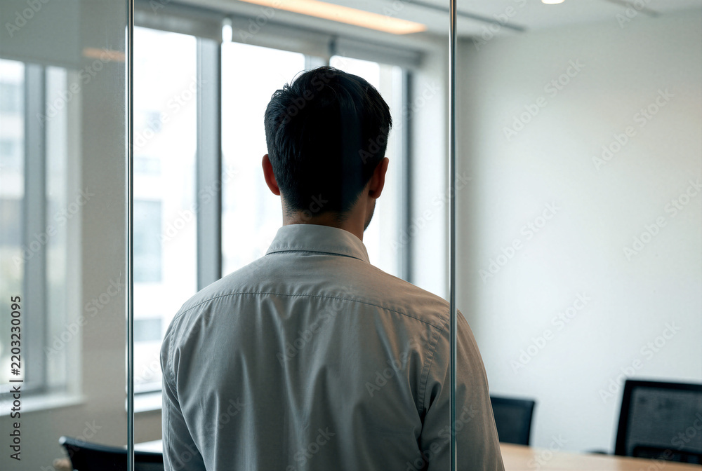 Fototapeta premium Man in office looking out window