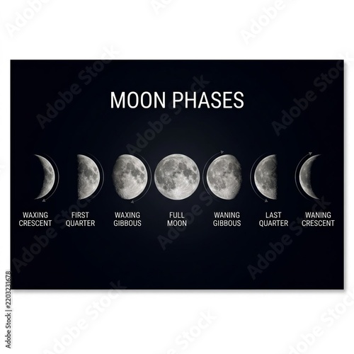 Celestial Cycle of Moon Phases Displayed Against a Dark Cosmic Background.