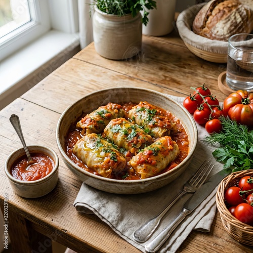 Delicious Stuffed Cabbage Rolls in Tomato Sauce.
