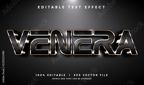 Editable Venera 3D Vector Text Effect Modern Black Chrome Metallic Font With Modern Style