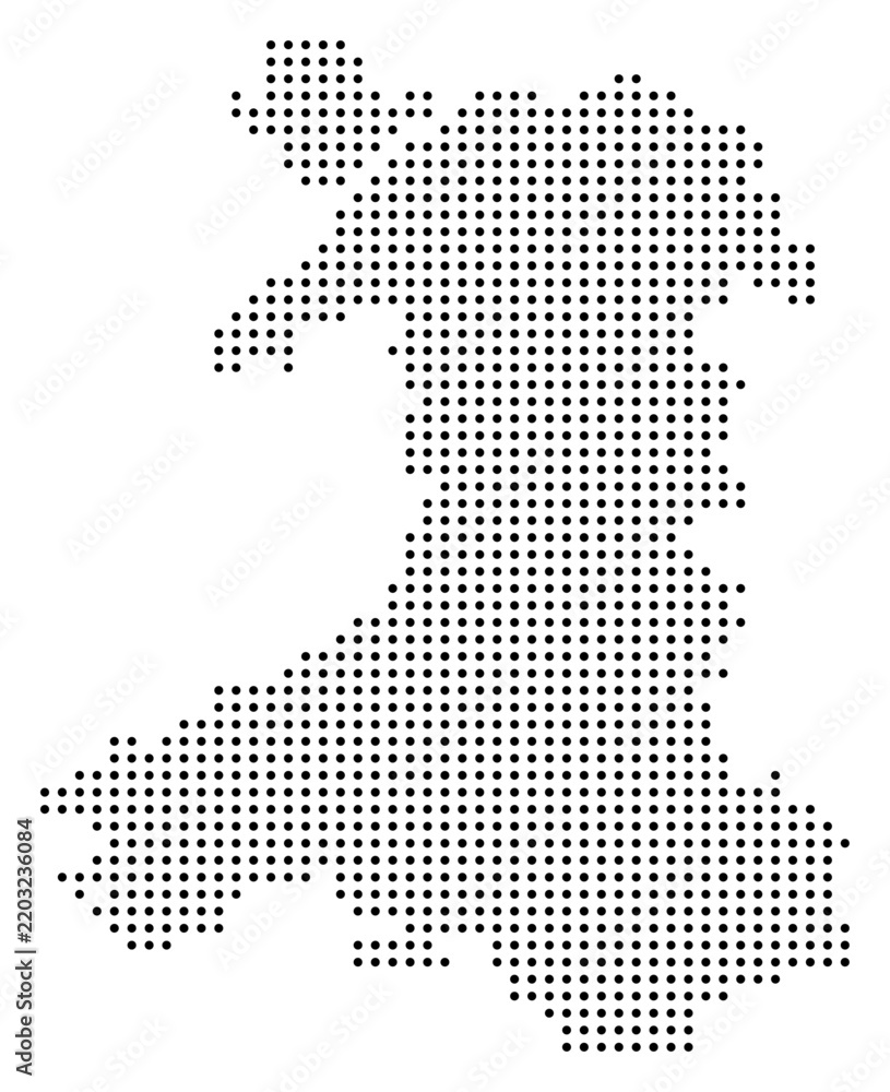 Obraz premium Vector Map of Wales with Black Dot Location Marker on White Background