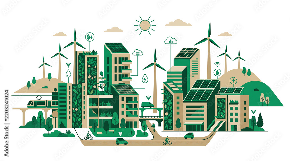 Obraz premium Sustainable Smart City with Renewable Energy Illustration