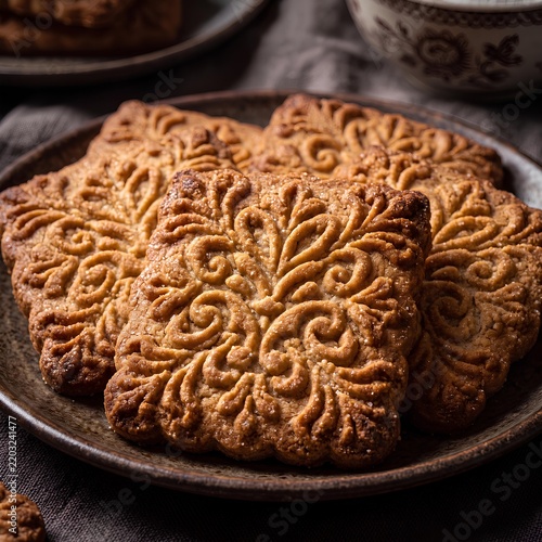 Traditional Chinese Mooncake with Intricate Design on Top.