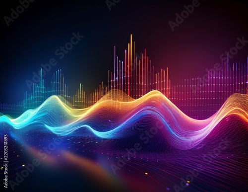abstract colorful sound wave technology background music equalizer concept marketing and advertising light colours binary digits minimal background generative ai